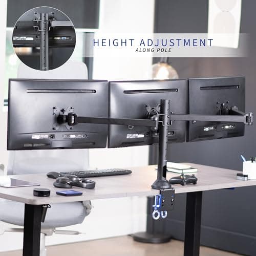 VIVO Triple Monitor 23 to 32 inch LED LCD Clamp-on Desk Mount, Heavy Duty Articulating VESA Computer Stand, Holds 3 Screens, Fully Adjustable for Home Office Workstation, Black, STAND-V103 5