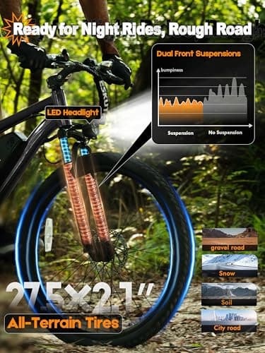 ESKUTE M200 Electric Bike for Adults – 27.5" Mountain E-Bike, 21-Speed, 1200W Peak Brushless Motor 28MPH, 48V 10.4Ah Removable Battery, Up to 55 Miles Range, Step Over Commuter E-MTB, Racer Black 6