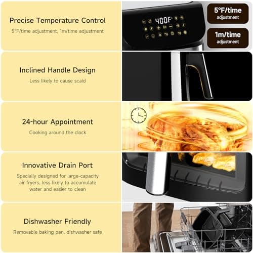 Kitchen Elite Air Fryer Oven with Stainless Steel, 9.5QT Large Airfryer, 9 1-Touch Cooking Presets, 400°F Temp, Large Window, Nonstick, Panel Tilt Friendly, Bake, Roast, Reheat, Dehydrate, 1700W 7