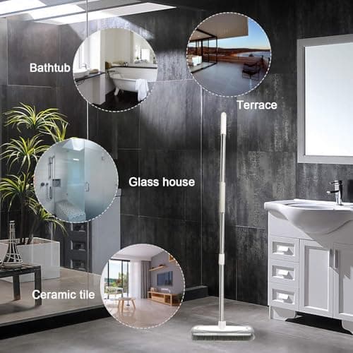 IZSOHHOME Push Broom,Tub Tile Broom Brush,Stiff Bristles Broom for Shower Cleaning, Patio, Kitchen,Grout and Garage,Indoor Outdoor Cleaning Brush,Adjustable Stainless Steel Long Handle-46.5"… 5