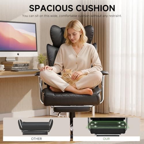 COMHOMA Big and Tall Office Chair, High Back Leather Gaming Chair with Footrest, Executive Ergonomic Office Chair with Pocket Spring Lumbar Support and with Outward Fixed Soft Armrests 7