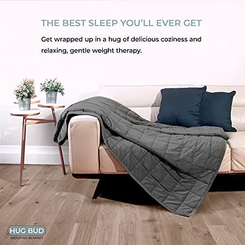 Hug Bud Weighted Blanket - 80" X 87" - 25-lbs - No Cover Required - Fits Queen/King Size Bed - Shareable for Two 120-180-lb Adults - Minky Grey - Premium Glass Beads - Calming Sensory Relaxation 7