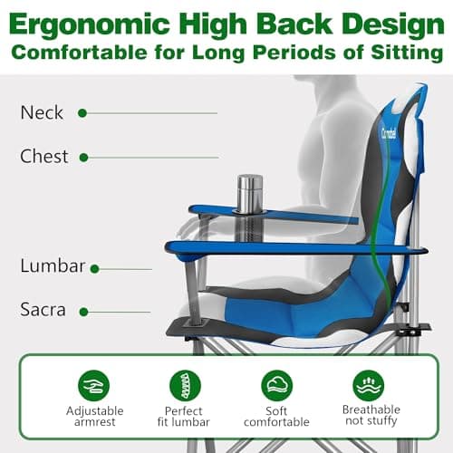 Camabel Folding Camping Chairs Oversized Heavy Duty 400 LBS Sturdy Beach Chair Portable Outdoor Lawn Chairs High Padded Back with Cup Holder Carry Bag for Sporting Hiking Picnics Fishing Concerts Blue 5