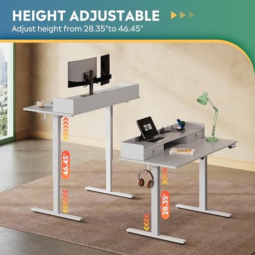DEVAISE 48×24 Inch Electric Standing Desk with Drawers, Computer Desk with 3 Adjustable Height, Storage Shelf, Built-in AC & USB Outlets and Memory Preset, Sit to Stand Desk for Home Office, White 6