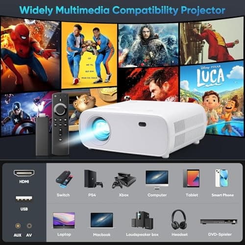 Projector with WiFi and Bluetooth, 500Ansi Native 1080P Projector,Portable Outdoor Projector, Movie Mini Projector Compatible with iOS/Android/HDMI/ TV Stick 6
