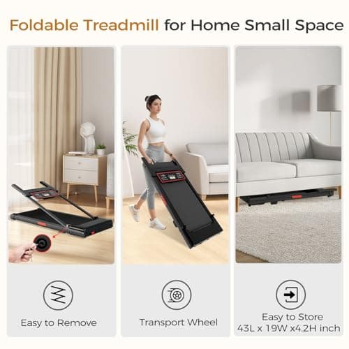 Portable Treadmills for Home, Electric Walking Pad Treadmill with 12 Preset Programs, 3.0HP Treadmill with Handle for Small Home, Waking Pad,Compact Running Treadmills with 320LBS Capacity(Black) 6