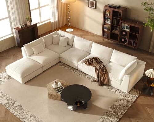 Fajiani Oversized Modular Sectional Sofa,Cloud Couch Deep Seat Sofa Cushion Covers Removable, Oversized Sectional Couches for Living Room (6 Seater-Cream White)