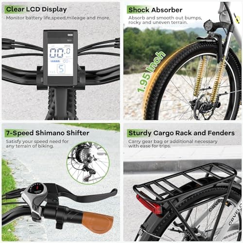 Cybervelo 1000 Peak Electric Bike for Adults,up 80 Miles Removable Battery Ebike, 26" Electric E Bike with 7-Speed,Adult Electric Bicycles for Commute Beach Snow Womens/Man All Terrain 5