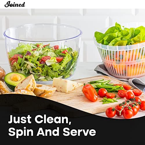 Joined Salad Spinner with Drain, Bowl, and Colander - Quick and Easy Multi-Use Lettuce Spinner, Vegetable Dryer, Fruit Washer, Pasta and Fries Spinner - 3.7 Qt 6