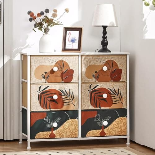EnHomee Dresser for Bedroom Small Dresser with 6 Drawer Dressers & Chests of Drawers Cute Dressers Boho Dresser for Closet Fabric Dresser with Wood Top and Metal Frame 31.5" W*11.8" D*27.5" H