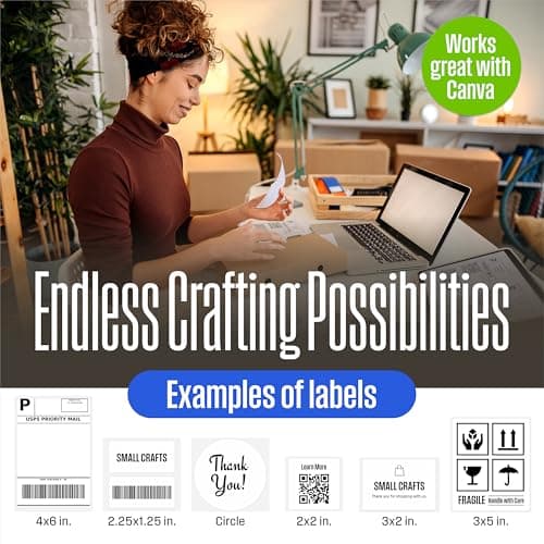 Westinghouse Thermal Shipping Label Printer USB, 4x6 Label Commercial Grade, Compatible with USPS, UPS, FedEx, Shopify, Amazon, Small Business, Desktop Label Printer for Packages, Includes Labels 6