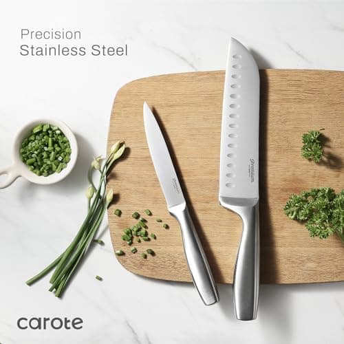 CAROTE 12-Piece Knife Set, All-Stainless Steel Knife Block Set, Kitchen Knives with Wooden Block, Razor-Sharp and Ergonomic, Dishwasher Safe 4