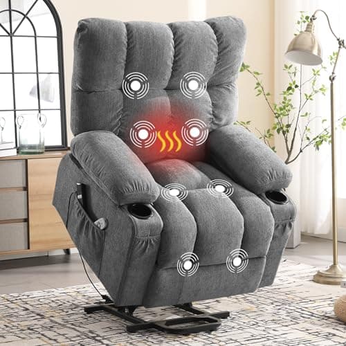 BOSMILLER Power Lift Recliner Chair for Elderly with Massage and Heat,Electric Lift Recliner Chair with Cup Holder,2 Side Pockets and USB Charge Port for Living Room,Grey