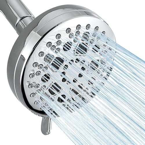 TRJIKAG High Pressure Shower Head, 7-Spray Mode Adjustable Showerhead with 4-Inch Round Head, High Flow Handheld Shower for Low Water Pressure, Easy Install & Clean, Round Chrome