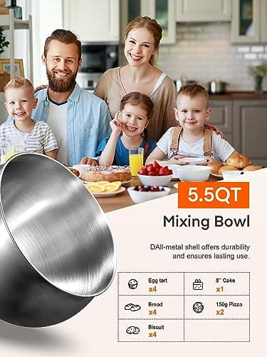 Stand Mixer Fohere, with Double Dough Hook, Wire Whip & Beater, 6+ P Speed Tilt-Head Food Mixer, Pouring Shield for Home Cooking, Dishwasher Safe Stainless Steel Bowl with Handle (Black) 7