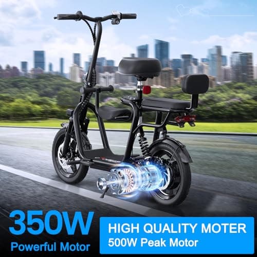 Electric Scooter with Seat for Adult, 36V/48V Electric Scooter with 500W/750W Peak Power Motor, 20 Mile Range, 17.4mph/18.75mph, Dual Brakes, 14" Tires, e Scooters with Seat 7