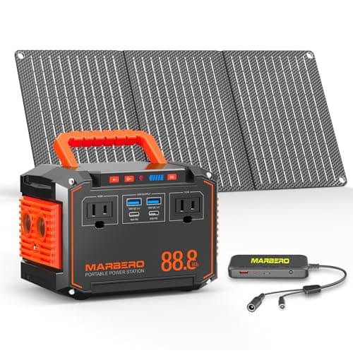 MARBERO 88.8Wh Portable Power Station with 30W Solar Panel 150W Peak Camping Solar Generator Power Bank with AC Outlet(2*AC,2*USB A, 2*USB C,) for Outdoor Travel Home Emergency Blackout Hurricane