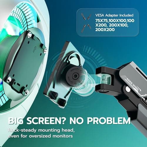 ARES WING Heavy Duty Single Monitor Arm - Gas Spring Aluminum Monitor Mount for 24"-57" Ultrawide Screens up to 66 lbs with Clamp/Grommet Desk Mount, 75/100/200 Vesa Mount, Black 5