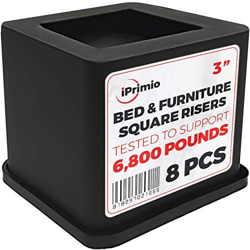 iPrimio Bed Risers - Square, 3 Inch Lift, Heavy Duty, 8 Pack, Up To 6800lbs - Bed Raising Blocks, Furniture Risers - Safe, Sturdy Bed Lifts for College Dorm Rooms, Couches, Tables, Desk Riser