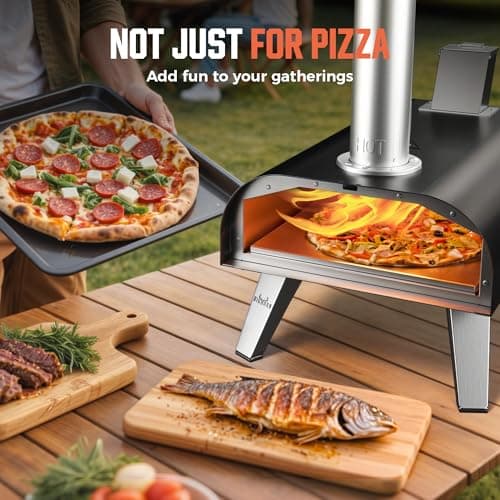 BIG HORN OUTDOORS 12" Woodfire Pizza Stone Oven, 887°F Outdoor Stainless Pizza Cooker, Portable for Party Usage, Black 6