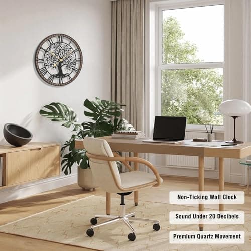Micasso Farmhouse Large Wall Clock: 24Inch Rustic Tree of Life Metal with Wood Frame - Vintage Battery Operated Wall Clocks for Living Room/Office/Bedroom - Home Decor for Fashion-Conscious 5