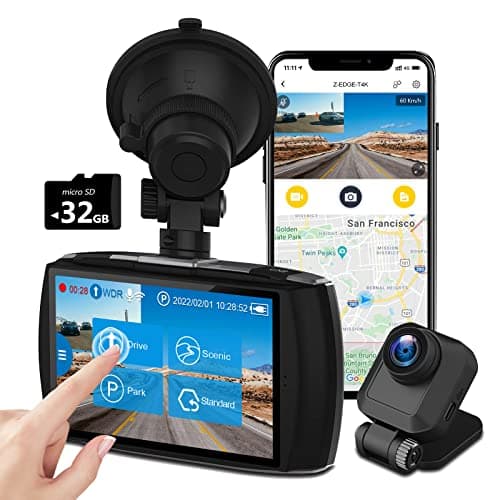 Dash Cam, Z-Edge Dual Dash Cam Front and Rear, 4K Built-in WiFi, Touch Screen Car Camera, FHD 1080P with Night Mode, 32GB Card Included, WDR, G-Sensor, Loop Recording, Support 256GB Max