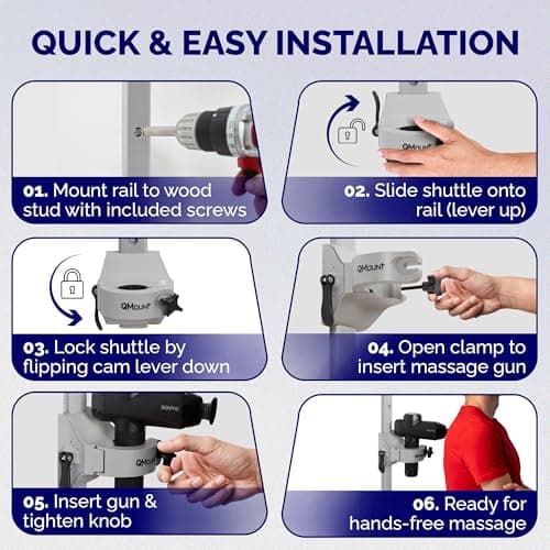 QMount Massage Gun Holder & Wall Mount - Hands-Free for Full Body Muscle Recovery - Fully Adjustable Massage Gun Wall Mount - Heavy Duty Nylon Body, No Slip, Supports Deep Massaging 5