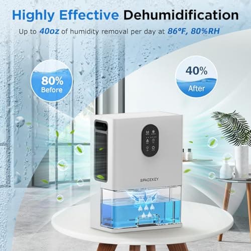 Dehumidifier, 106 OZ Water Tank (1000 sq.ft) Dehumidifiers for Home, Quiet Dehumidifier for Bathroom Bedroom Basement RV with Timer Setting, Auto Shut Off, 7 Colors LED Light, Sleep Modes, White 5