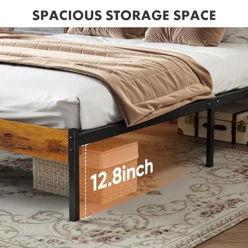 Sweetcrispy Queen Size Bed Frame with Headboard, 800LBS Mattress Foundation with All Sturdy Metal Support, Under Bed Storage, No Box Spring Needed, Easy Assembly, Rust Brown 5