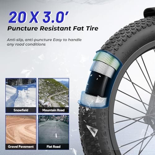 Aipas A2 Folding Electric Bike, 20'' Fat Tire Electric Bike with 750W Peak Motor, 48V 12.8Ah Removable Battery, 28MPH Max Speed, 62 Mile Range, Step-Through Frame and 7-Speed with 2 Baskets 5