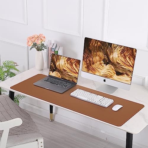 Leather Desk pad Protector, Large Desk mat with Natural Cork & PU Leather,Mouse pad,Non-Slip Office Desk Mat,Waterproof Desk Writing Pad for Office and Home (47in*17in, Brown) 8