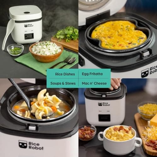 Rice Robot Personal Rice Cooker, PFAS-free, Nonstick. 1 Quart Capacity, with Stainless Steel Steamer Tray, Measuring Cups, Recipe Book with 60 Recipes, and Serving Spoon, As Seen On TV 7