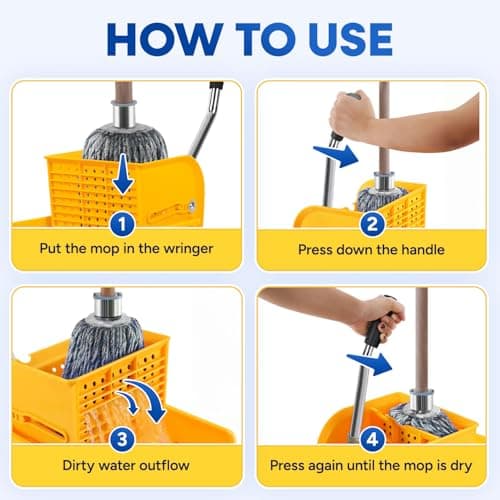 PLASTIC PRINCE Mop Bucket with Wringer on Wheels Small 5 Gallon, Heavy Duty Dual Chamber Industrial Mop Bucket Separate Dirty Water, Perfect for Business Household, 20 Quart Yellow 7