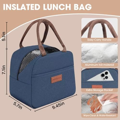 PEDECO Lunch Containers Bento Box Set for Adults & Kids with Insulated Bag, Leakproof 3-Compartment and 2-Tier Stackable Container with Portable Sauce Pod, Microwave/Dishwasher Safe, BPA-Free (Blue) 5