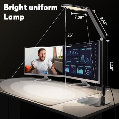 LitONES LED Desk Lamp for Home Office, Eye-Caring Diffused Desk Light, 3 Color Temperature 10 Brightness Computer Light, Dimmable Desk Light with Memory & Timer Func, Metal Swing Arm Table Lamp 6