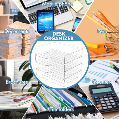 Paper Organizer Letter Tray, 4 Pack Acrylic Stackable Desk File Organizer,Versatile Clear Office Organizer for File Paper, Ipad, Letter, A4 Office File, Books, Notes, Etc 7