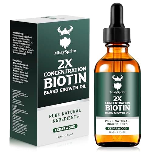 Beard Growth Oil - 2X Concentration Biotin Beard Oil for Men (2 oz) - Natural Mens Beard Oil with Argan Oil, Jojoba Oil and Vitamin, Beard Growth Softener, Moisturizer (Cedarwood)