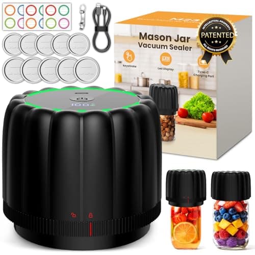 Snuuoby 2026 Upgraded Electric Mason Jar Vacuum Sealer Kit with Wide and Regular Mouth Mason Lids -80kpa Automatic Vacuum Pump 2500mAh Battery One Touch Canning Sealing Machine for Food Storage Black