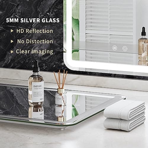 Vosuja 20x28inch LED Bathroom Mirror Rounded Corner Rectangle Frameless, 3 Colors Lighted & Stepless Dimmable Vanity-Mirror-with-Lights, Anti-Fog, Horizontal/Vertical Hanging Wall Mirror 7