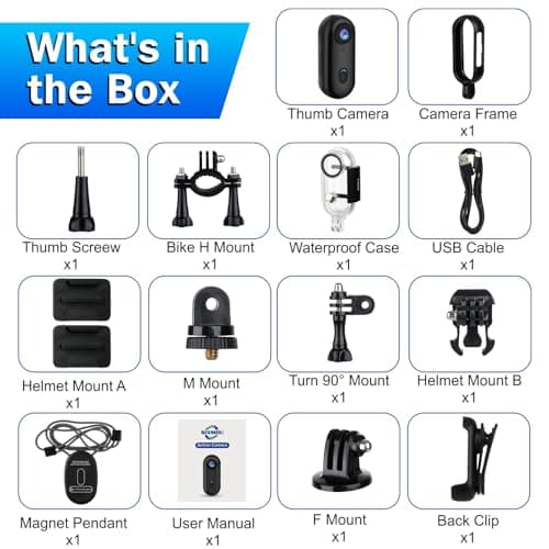 i3 4K Thumb Action Camera, Tiny Size, Mount Anywhere, Small Body Camera with Spring Clip, Portable Vlogging, Hands-Free POV Recording, Helmet Cam for Cycling, Motorcycle (64G-Card, Black) 9