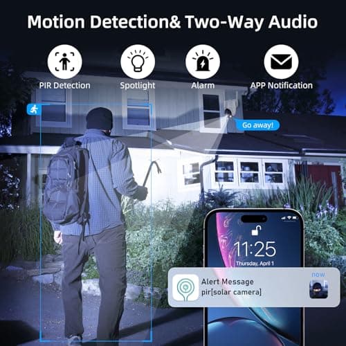 4G LTE Cellular Solar Security Camera Wireless Outdoor, No WiFi Security Camera, 360° View, 2K Night Vision, PIR Detection, 2 Way Audio, Motion Alerts, Built in SIM Card Support Verizon/AT&T/T-Mobile 5