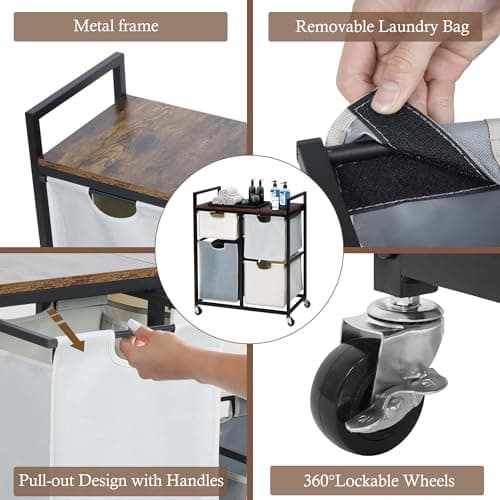 Qriocioa Laundry Hamper Rolling Laundry Sorter Cart with 4 Pull-out Bags and Metal Frame 119L Clothes Hamper Laundry Basket Organizer for Laundry Organization & Storage 5