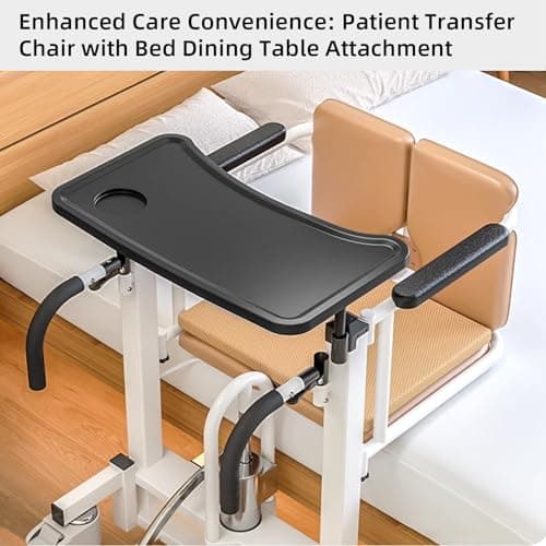 TRONDIVER Patient Lift Transfer Chair with 17-24In Adjustable Hydraulic Seat, 21-Inch Wide Soft Cushion, Portable Commode, and Dining Table, Supports Up to 350lbs(White) 5
