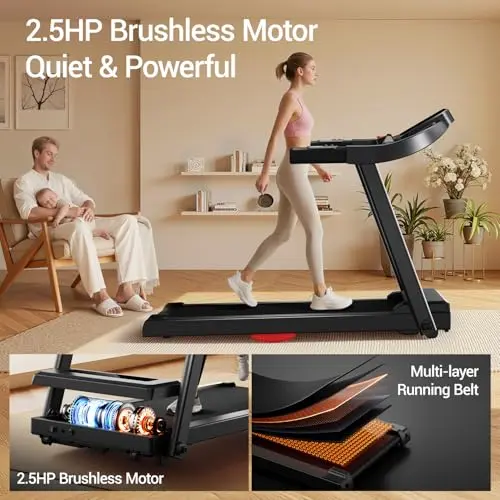 CURSOR FITNESS Treadmill for Home, 1-12KM/H Speed, 3.0HP Quiet Brushless Motor, 136KG Capacity, Foldable Walking Pad Treadmills Running Machine with Heart Rate Handle 6