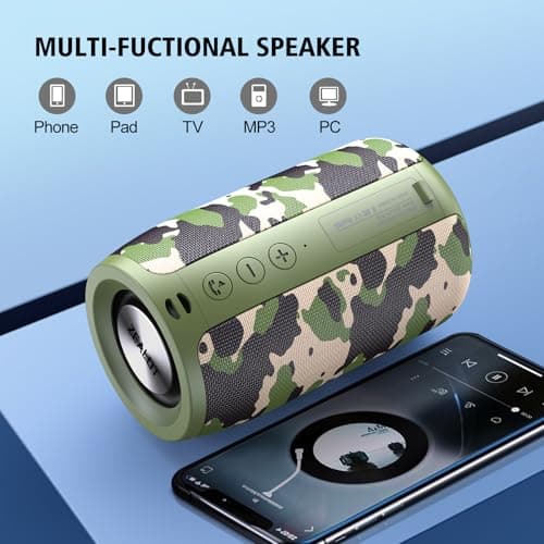 ZEALOT Portable Bluetooth Speaker, S32 Outdoor Speaker, Waterproof IPX5, Dual Pairing, Stereo Sound/TF Card/USB/AUX Competible for iPhone14 Samsung Home/Hiking/Fishing- Camo 5