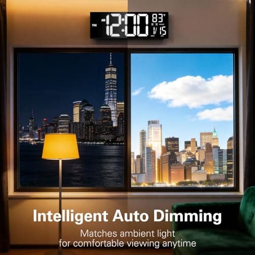 JALL 16.15 inch Large Digital Wall Clock, RGB Lights with Remote Control, Dual Alarms with Big LED Display, Auto DST, C° / F° Temperature for Classroom, Birthday Gift, Senior 7