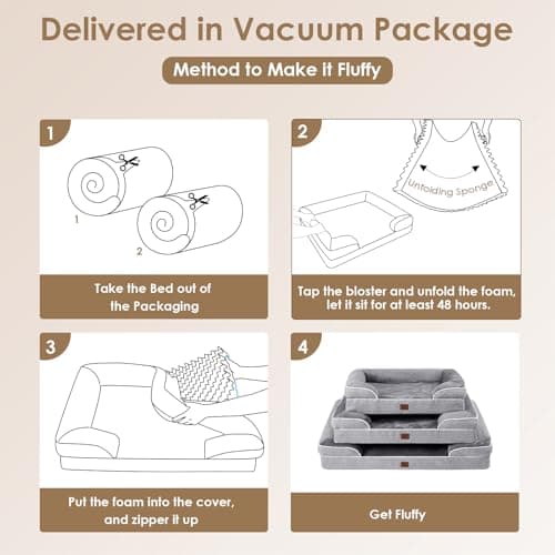 EHEYCIGA Orthopedic Dog Beds for Extra Large Dogs 44x32Inch, Waterproof Memory Foam XL Pet Bed with Sides, Non-Slip and Egg-Crate Foam Big Dog Couch Bed with Washable Removable Cover, Grey 7