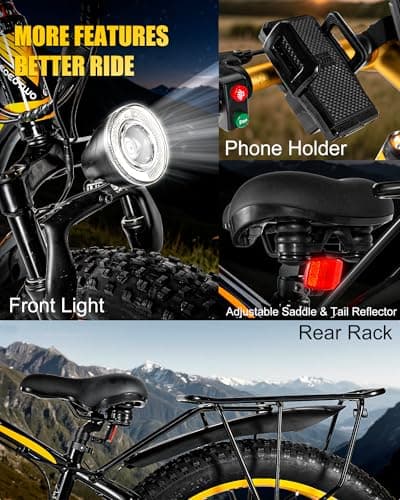 EOEOTWO Electric Bike for Adults,1500W Peak Motor E Bikes, 26" Fat Tire Electric Bicycle, 30/33 MPH 60/70 Miles All Terrain E Bikes E Bike, Removable Battery, Dual Brake, 7 Speed, Yellow ﻿ ﻿ 5