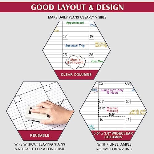 Dry Erase Calendar for Wall - 1 Month Wall Calendar, 28" x 40", Wall Calendar Dry Erase, Erasable Laminated Calendar for wall with 10 Stickers - Red 5