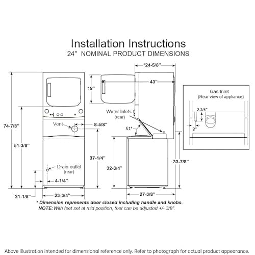 GE Unitized Spacemaker® 3.8 Cu. Ft. Washer and 5.9 Cu. Ft. Electric Dryer Laundry Center, 27-Inch, White – GUD24ESSMWW 10